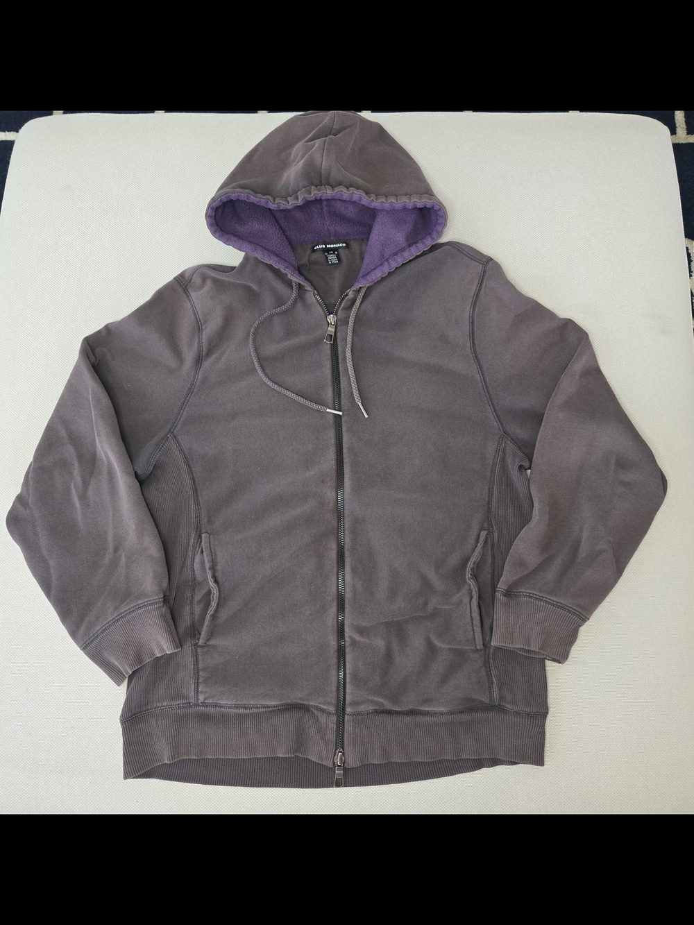 Club Monaco Zip Up Hoodie Jacket LARGE Purple Vintage Double Zipper